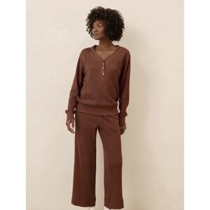 PACT  Brown Waffle Knit Top & bottom Set Women's M/L  Retail $156